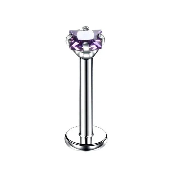 Vierkante Zirkonia Labret piercing - 3mm / Zilverkleurig / Transparant - Unisex
