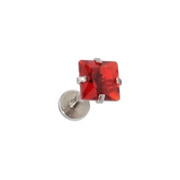 Vierkante Zirkonia Labret piercing - 4mm / Zilverkleurig / Transparant - Unisex