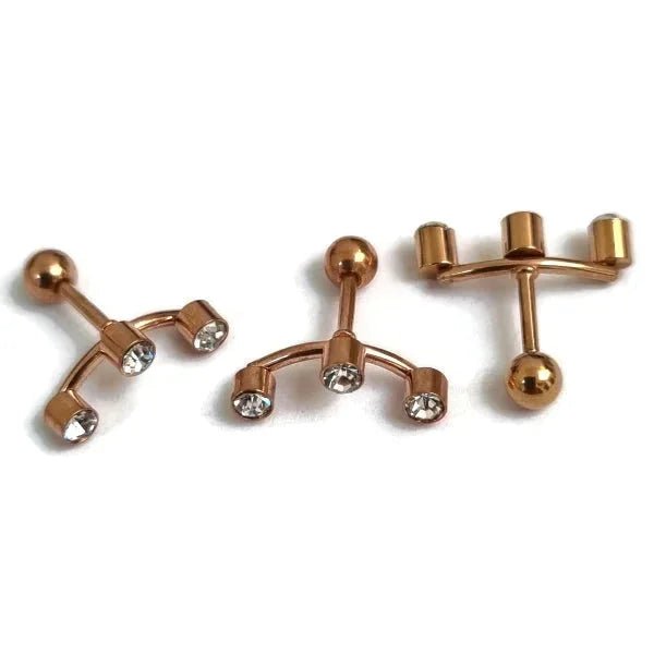 Stijlvolle Piercing Helix Piercing 6mm - Ros&Atilde;&copy;kleur met Motief - 3 steentjes-15x3mm - Un
