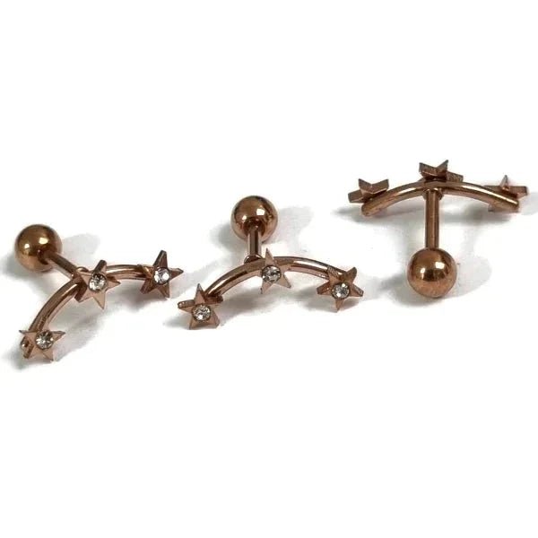 Stijlvolle Piercing Helix Piercing 6mm - Ros&Atilde;&copy;kleur met Motief - 3 steentjes-15x3mm - Un
