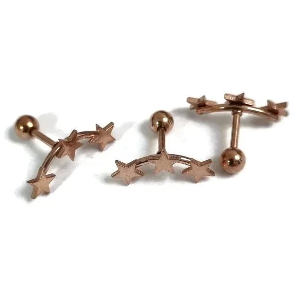 Ros&Atilde;&copy;kleurige Piercing Piercing - oorpiercing - Bar 3 sterretjes-15x4mm - Heren