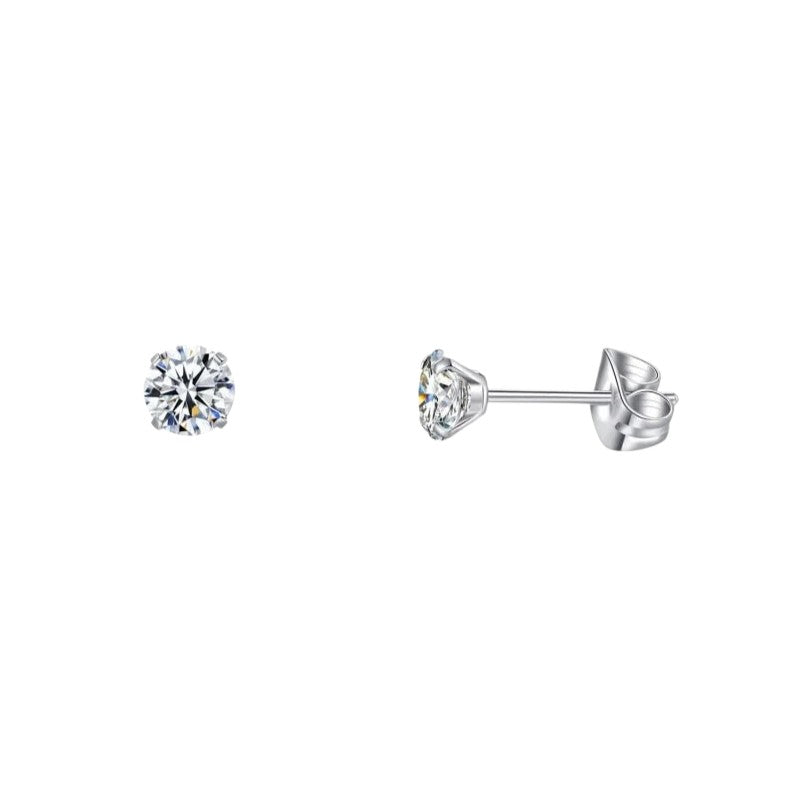 Elegante Titanium Oorbellen Met transparante Zirkonia - 4mm -