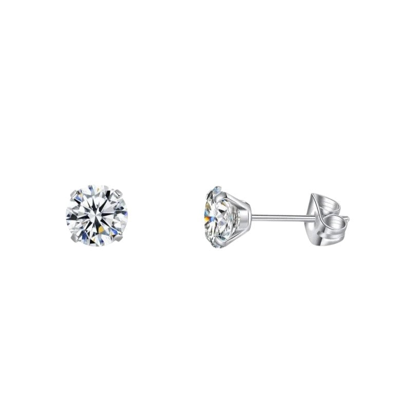 Elegante Titanium Oorbellen Met transparante Zirkonia - 6mm -