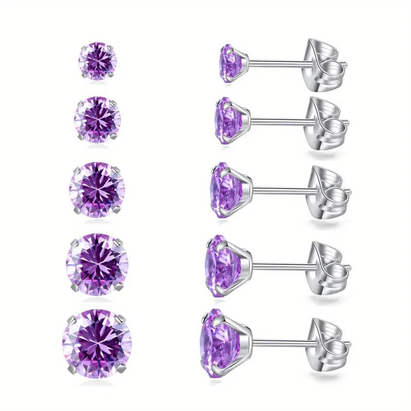 Titanium Oorbellen Met Zirkonia Paars - 5mm -