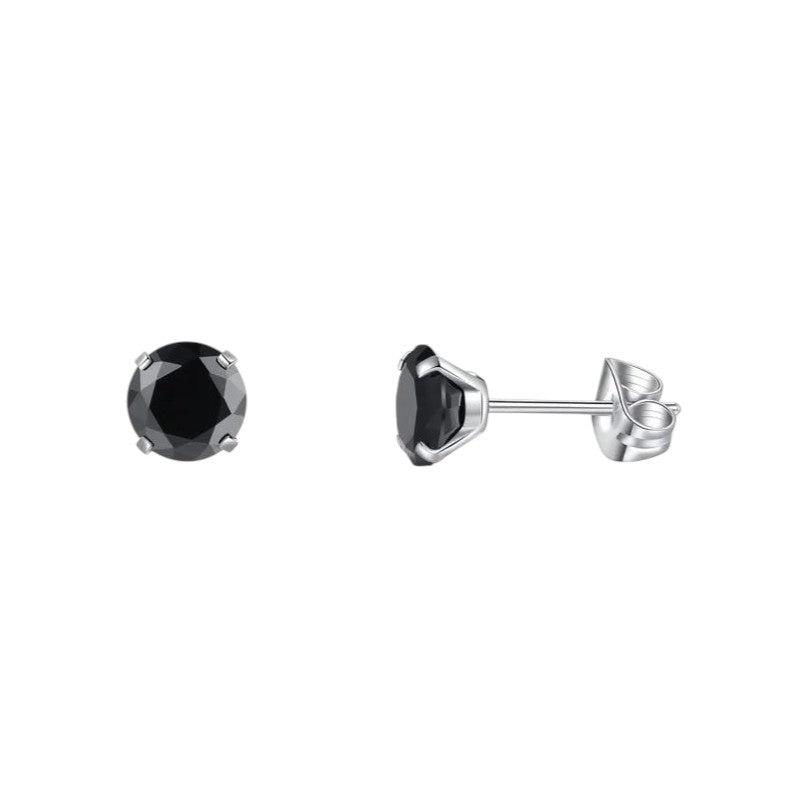 Titanium Oorbellen met Zwarte Zirkonia - 6mm -