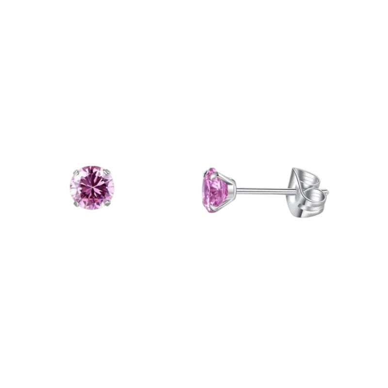 Titanium Oorbellen Met roze Zirkonia - 4mm -