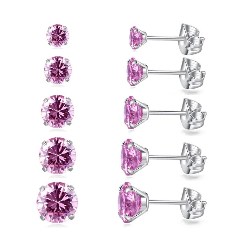 Titanium Oorbellen Met roze Zirkonia - 5mm -