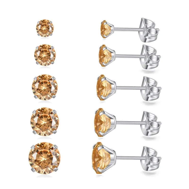 Titanium oorbellen champagne zirkonia - 7mm -