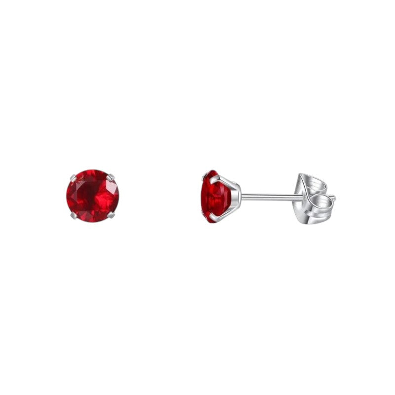 Titanium oorbellen zirkonia rood - 5mm -