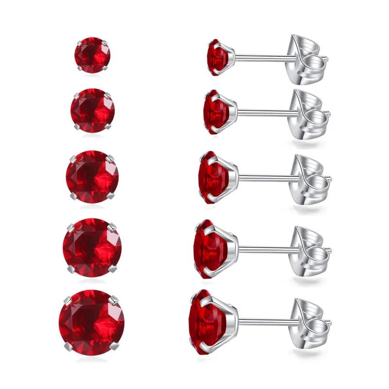 Titanium oorbellen zirkonia rood - 5mm -