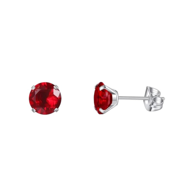 Titanium oorbellen zirkonia rood - 7mm -
