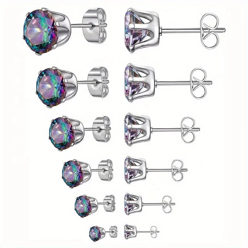 Multicolor Zirkonia Oorbellen - Zilverkleur / 6mm -