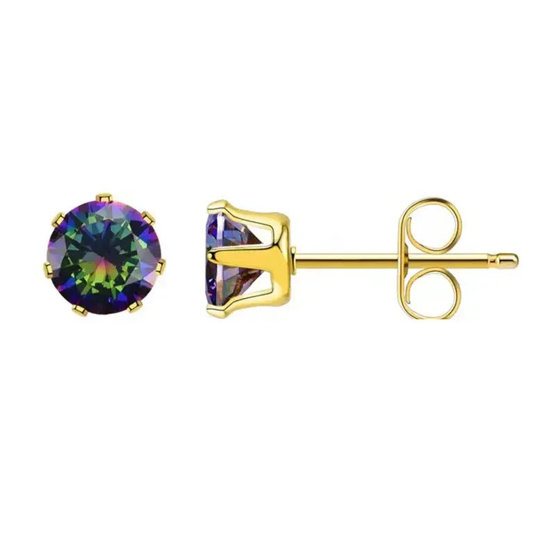 Multicolor Zirkonia Oorbellen - Goudkleur / 3mm -