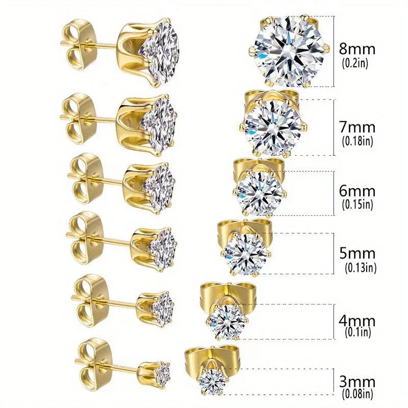 Stalen Zirkonia Oorbellen Goudkleur en transparant - 4mm -