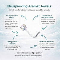 Stalen gebogen neuspiercing  met zirkonia steentje - Hart - Unisex
