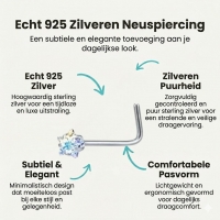 Stalen gebogen neuspiercing  met zirkonia steentje
