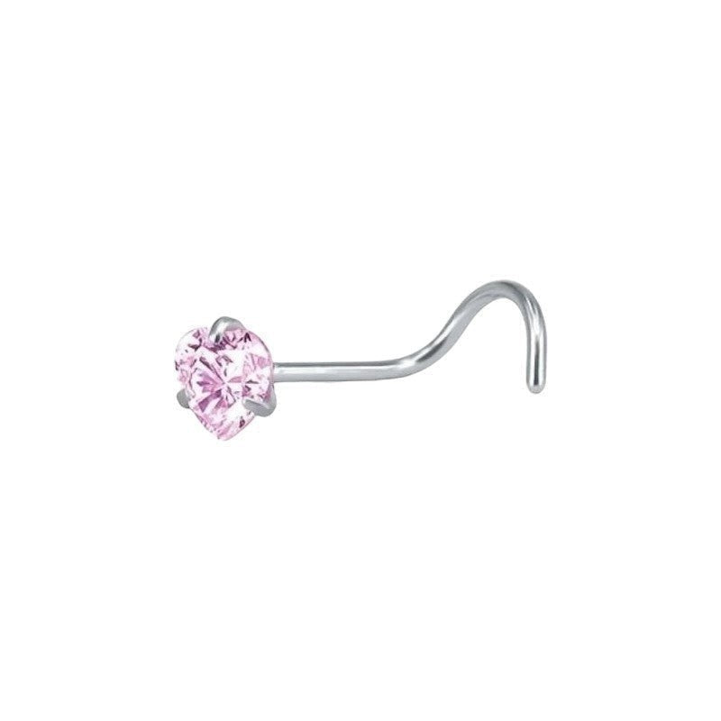 Stalen Neuspiercing met Roze Zirkonia - Hart - Unisex