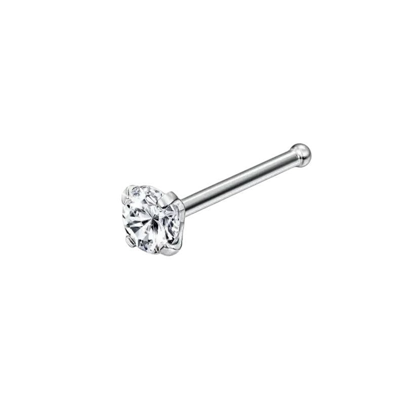 Rechte Stalen Neuspiercing met Ronde Zirkonia - 2.5mm - Unisex