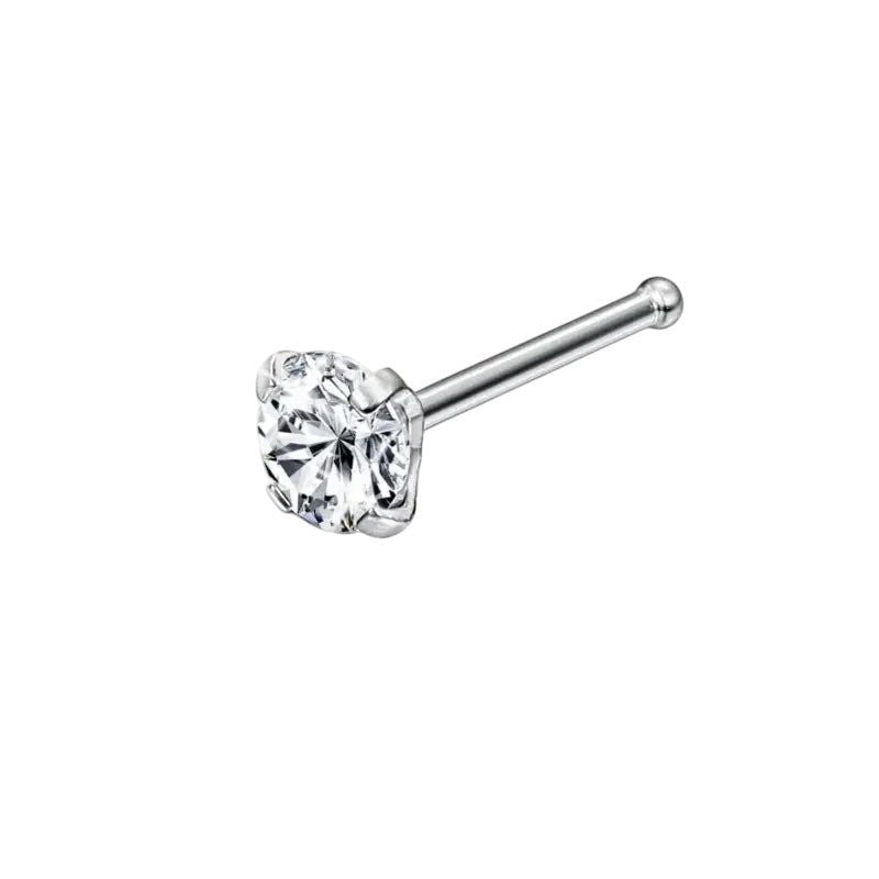 Rechte Stalen Neuspiercing met Ronde Zirkonia - 3mm - Unisex