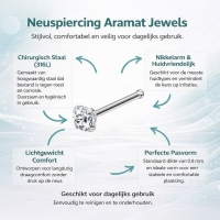 Rechte Stalen Neuspiercing met Ronde Zirkonia - 3mm - Unisex
