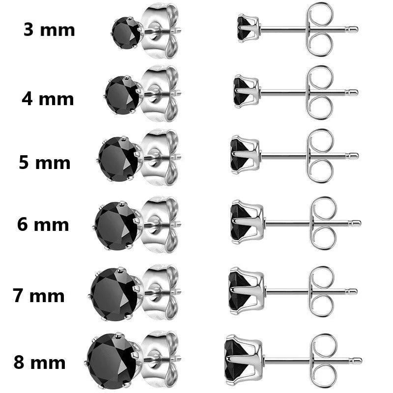 Ronde Zirkonia Oorbellen zwart - 7mm -