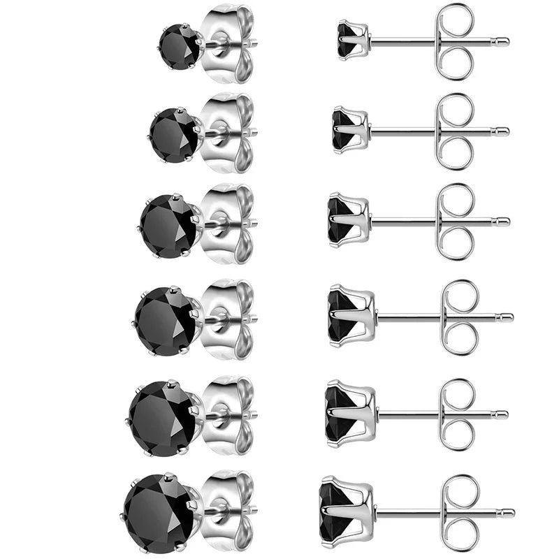Ronde Zirkonia Oorbellen zwart - 6mm -