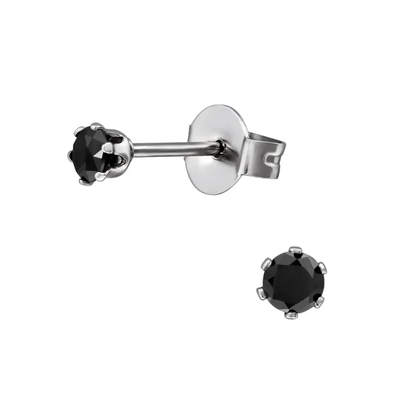 Ronde Zirkonia Oorbellen zwart - 6mm -