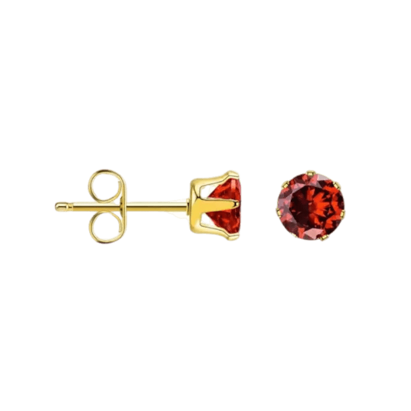 RVS Zirkonia oorbellen rood - rond - Goudkleur / 6mm -