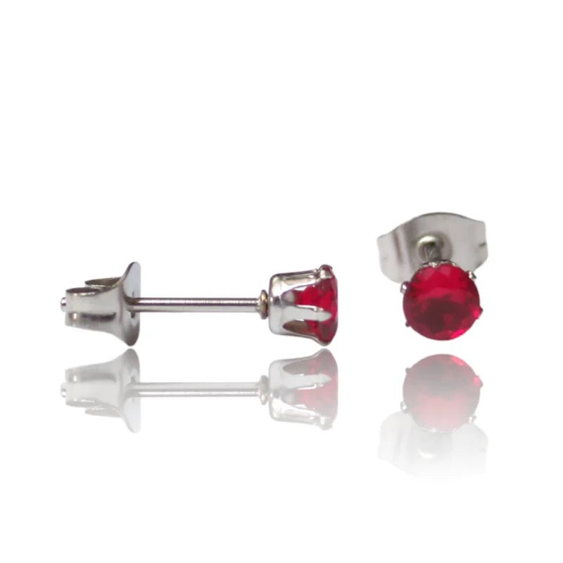 RVS Zirkonia oorbellen rood - rond - Zilverkleur / 5mm -