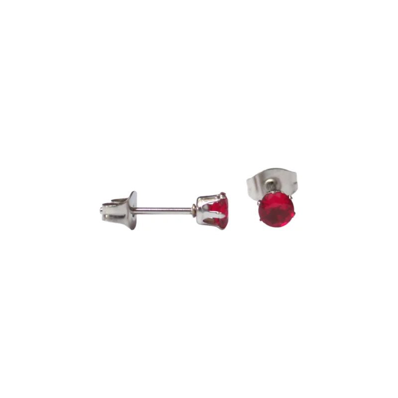 RVS Zirkonia oorbellen rood - rond - Zilverkleur / 3mm -