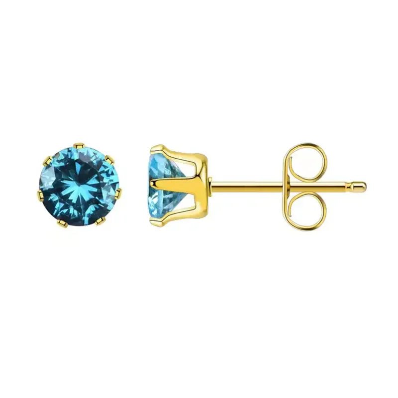 RVS zirkonia oorbellen blauw - Goudkleur / 4mm -