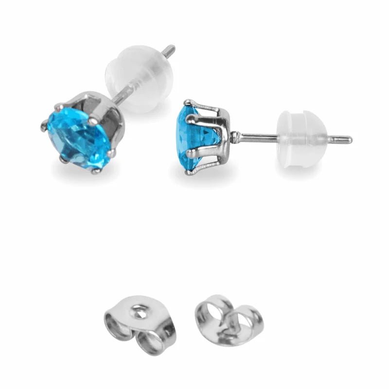 RVS zirkonia oorbellen blauw - Goudkleur / 6mm -