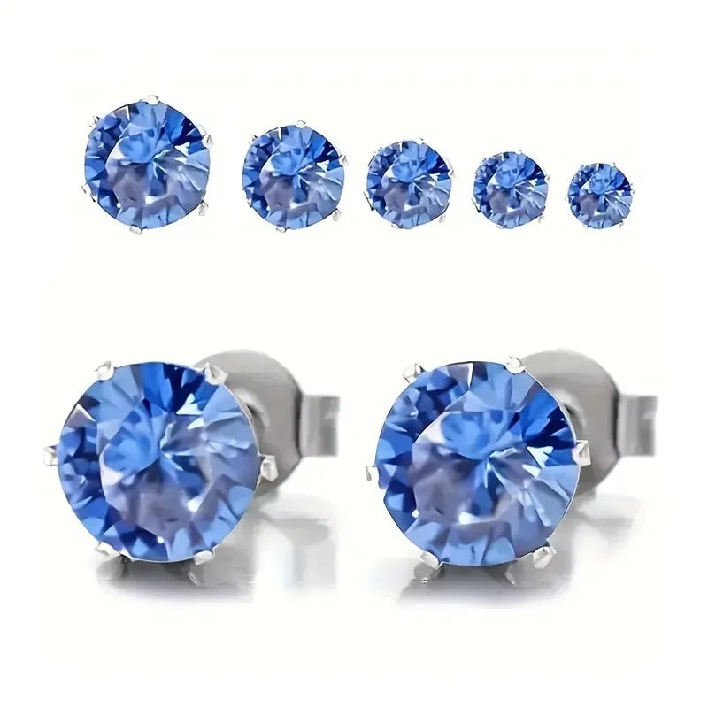 RVS Zirkonia Oorbellen Donkerblauw Rond - Blauwe Kristal Oorstekers - Zilverkleur / 6mm -