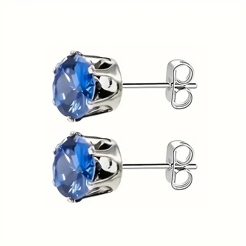 RVS Zirkonia Oorbellen Donkerblauw Rond - Blauwe Kristal Oorstekers - Zilverkleur / 6mm -