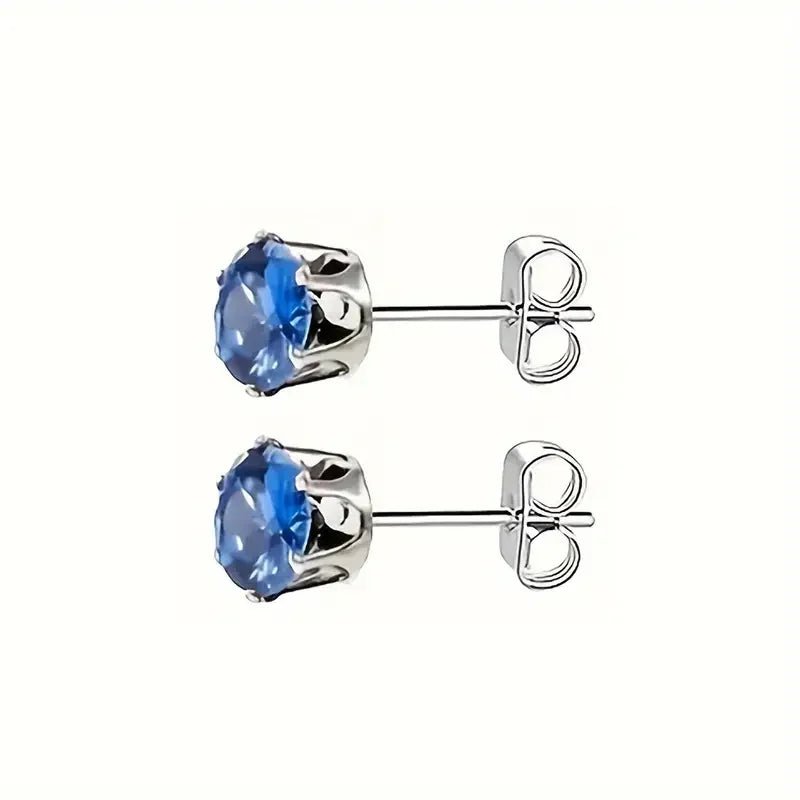 RVS Zirkonia Oorbellen Donkerblauw Rond - Blauwe Kristal Oorstekers - Goudkleur / 4mm -