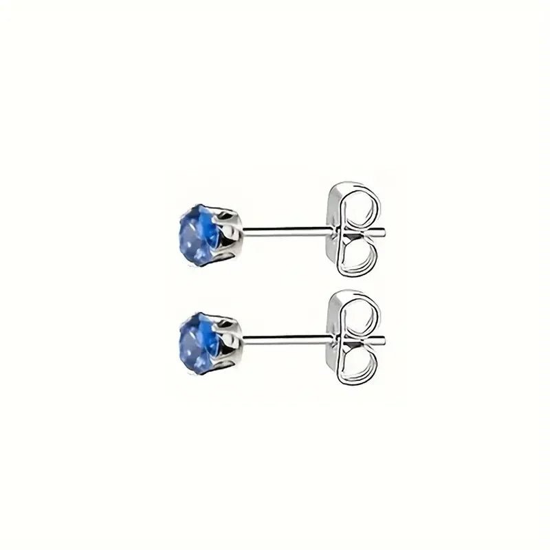RVS Zirkonia Oorbellen Donkerblauw Rond - Blauwe Kristal Oorstekers - Goudkleur / 5mm -