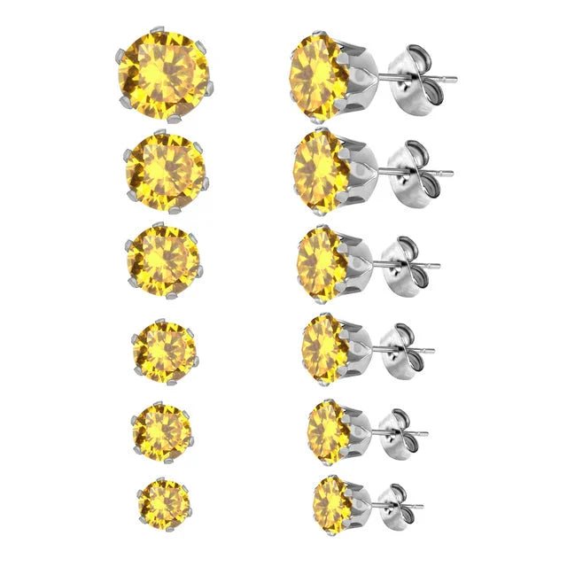 Gele Zirkonia Oorbellen - Zilverkleur / 6mm -