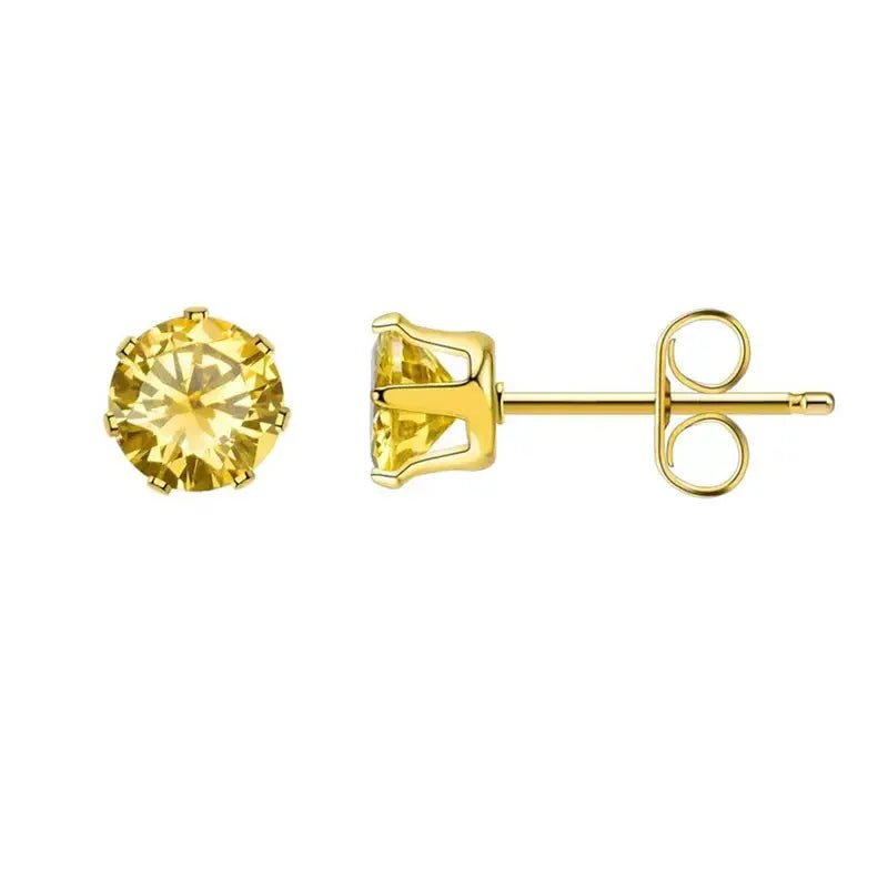Gele Zirkonia Oorbellen - Goudkleur / 3 mm -
