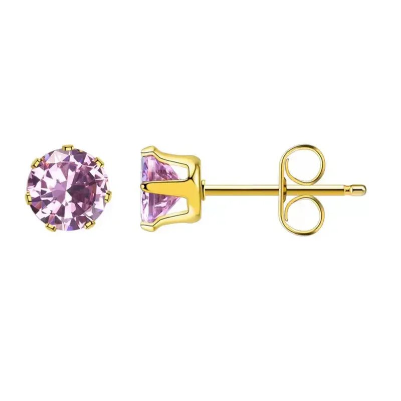 Stalen Oorbellen - Roze Zirkonia - Zilverkleur / 7mm - Heren