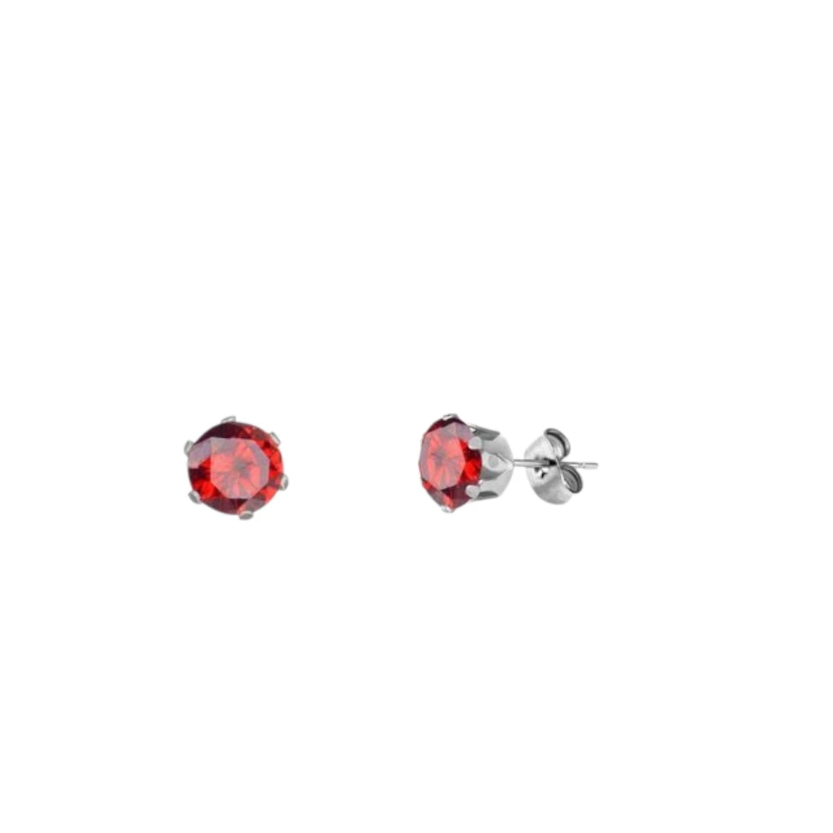 Zilverkleurige RVS Oorstekers met Rode Zirkonia - Rond - 5mm -
