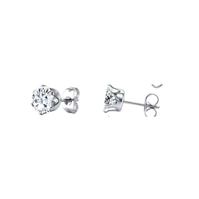 Stalen Oorstekers met Transparante Zirkonia - Rond - 5mm -