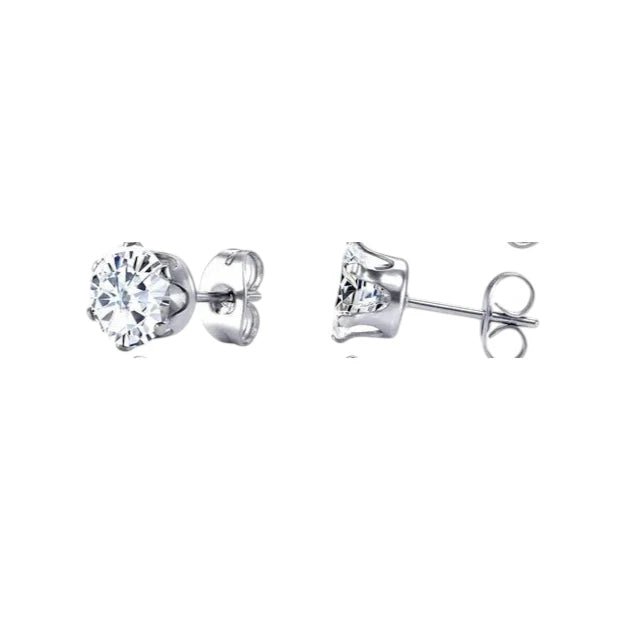 Stalen Oorstekers met Transparante Zirkonia - Rond - 6mm -