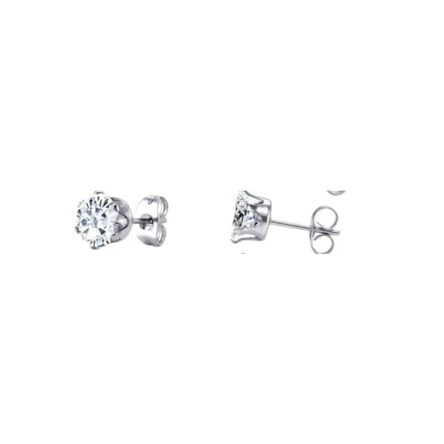 Stalen Oorstekers met Transparante Zirkonia - Rond - 4mm -