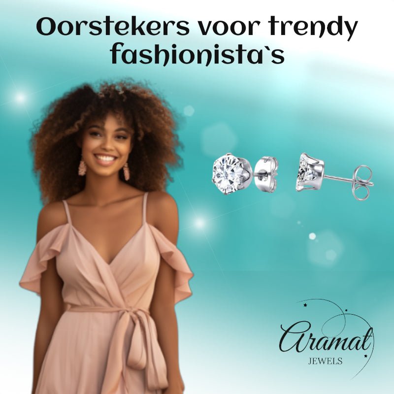 Stalen Oorstekers met Transparante Zirkonia - Rond - 7mm -