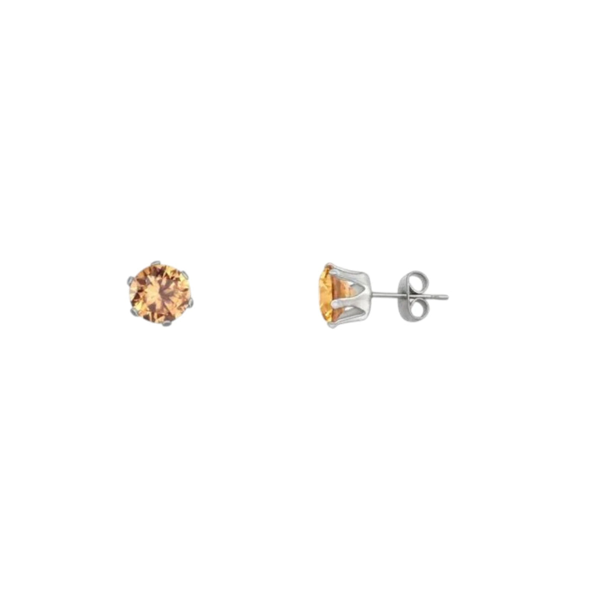 Stalen Oorstekers met Champagne Zirkonia - Rond - 4mm -