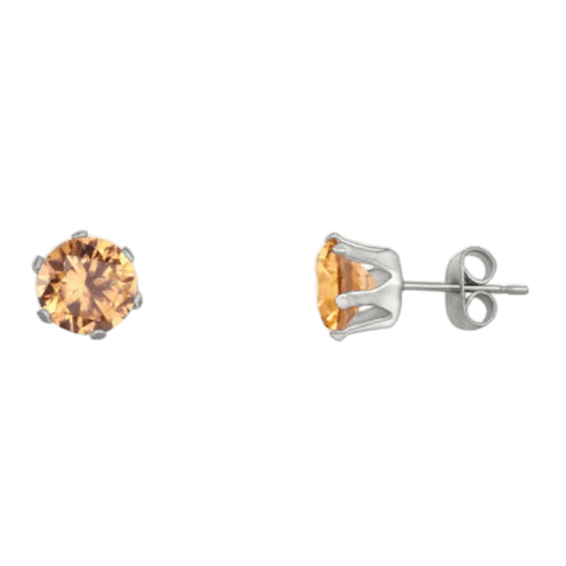 Stalen Oorstekers met Champagne Zirkonia - Rond - 5mm -
