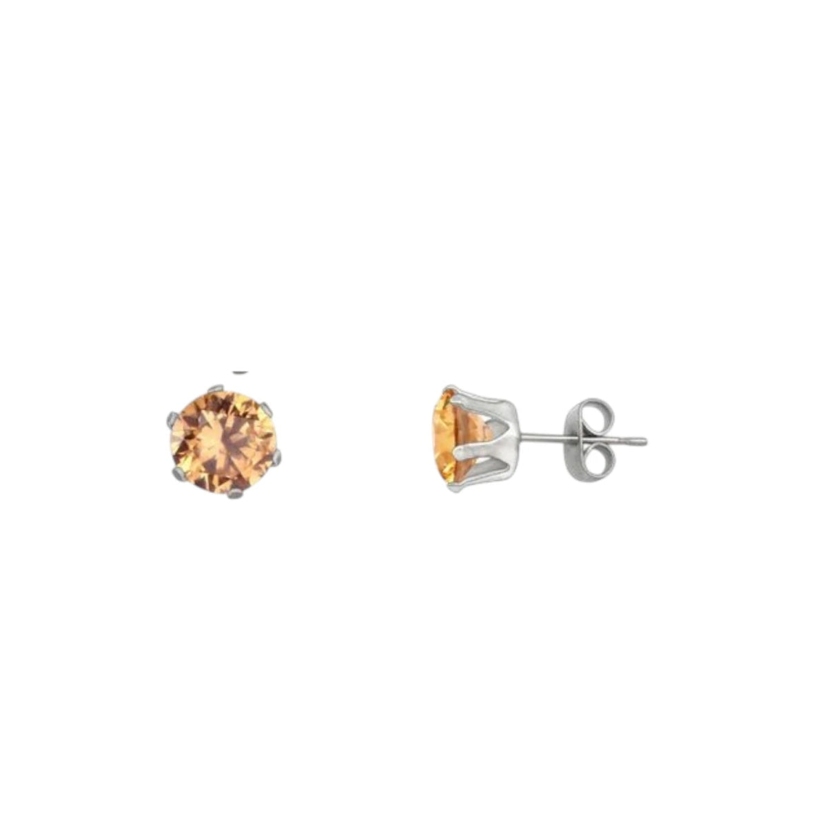Stalen Oorstekers met Champagne Zirkonia - Rond - 6mm -