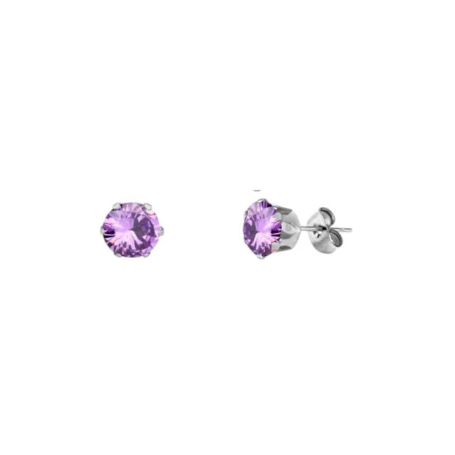 RVS Paarse Zirkonia Oorbellen - Zilverkleur / 6mm -