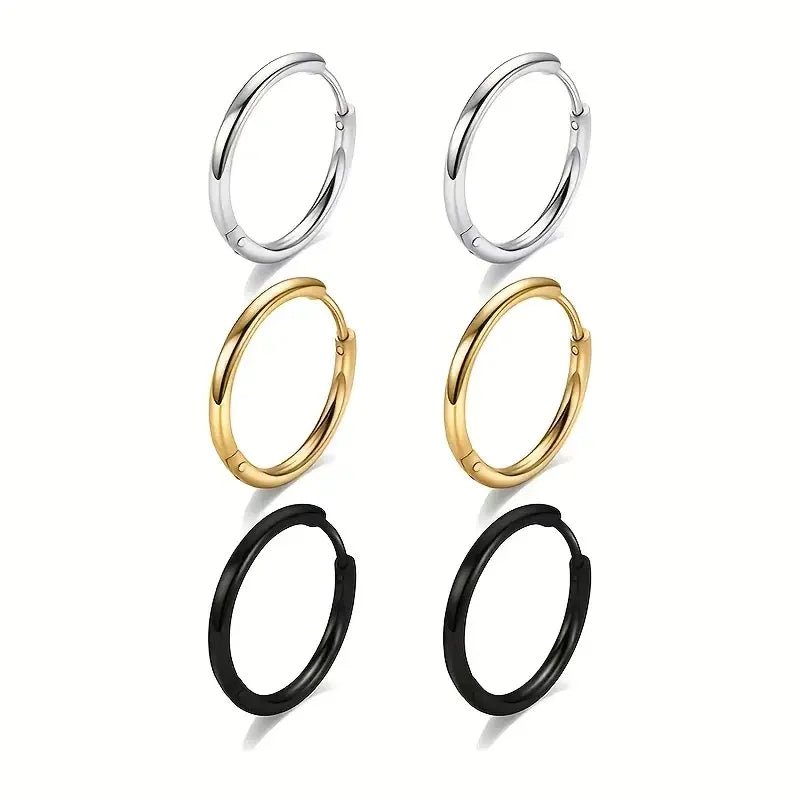 Stalen Oorringetjes met scharnier - 10mm / Zwart -