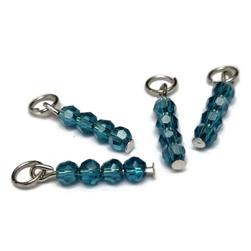 Danube Blauwe Kralen charm voor ketting - Zilverkleur / 4 kraaltjes - Heren